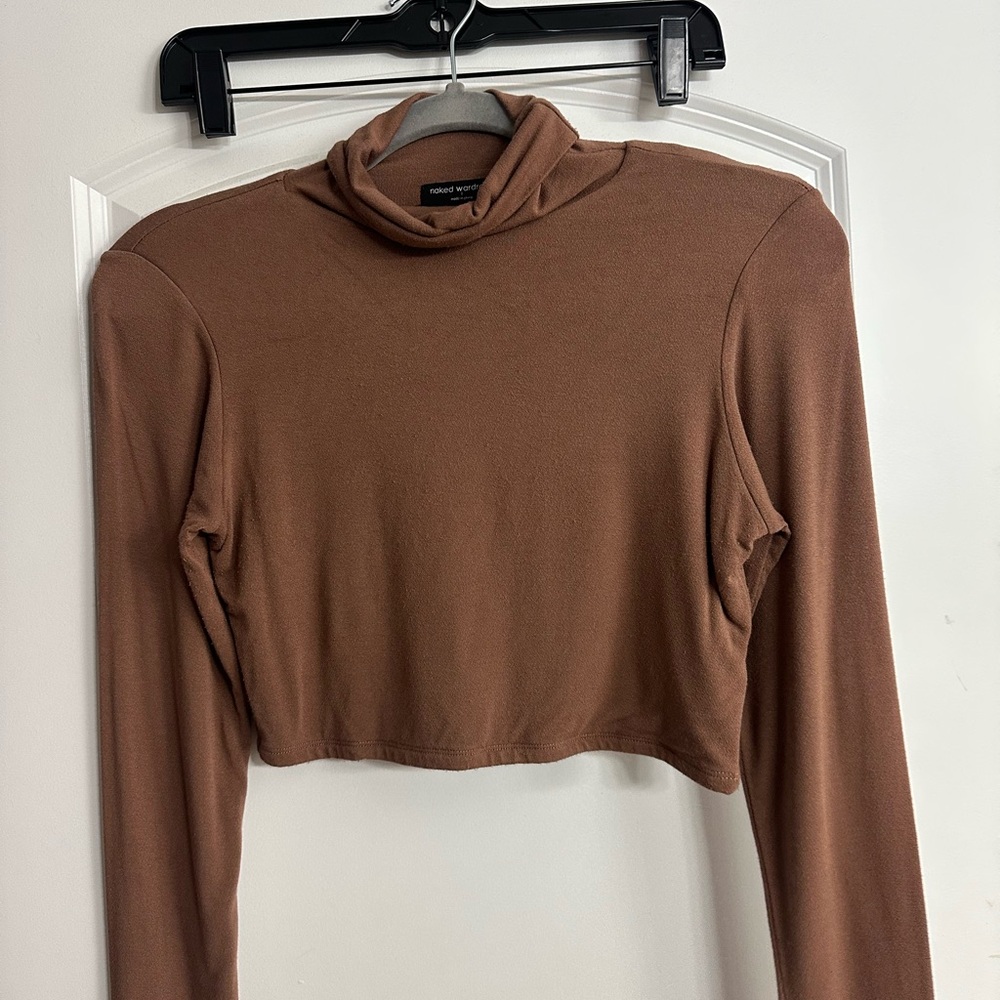 Naked Wardrobe Nude Long Sleeve Turtle Neck Crop Top